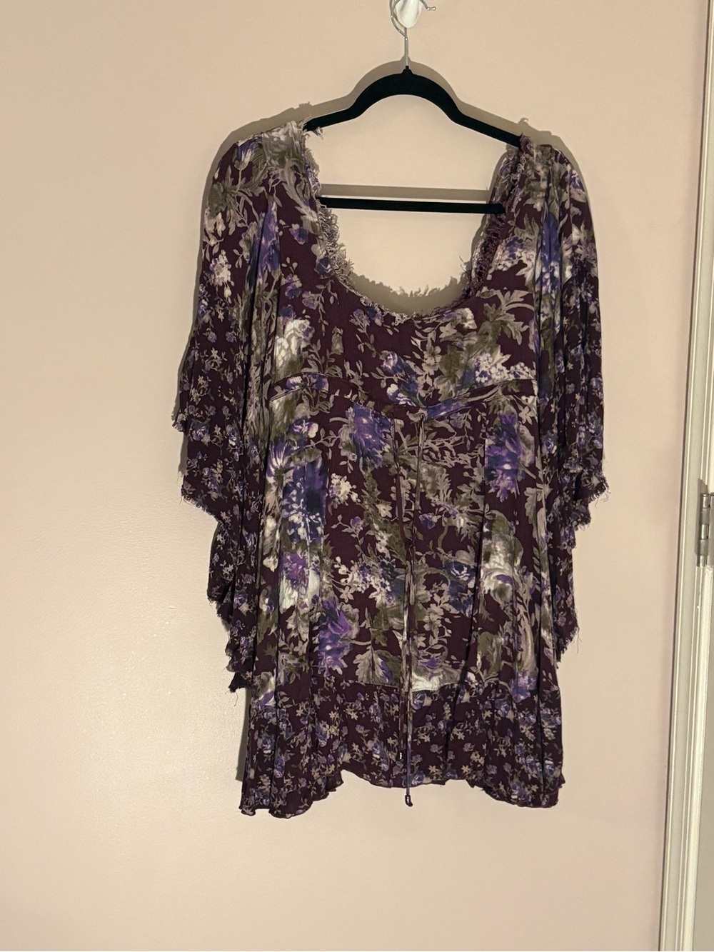 Free People Heart of Gold Purple Floral Bell Sleeve Boho Mini Dress Size S - Picture 2 of 6